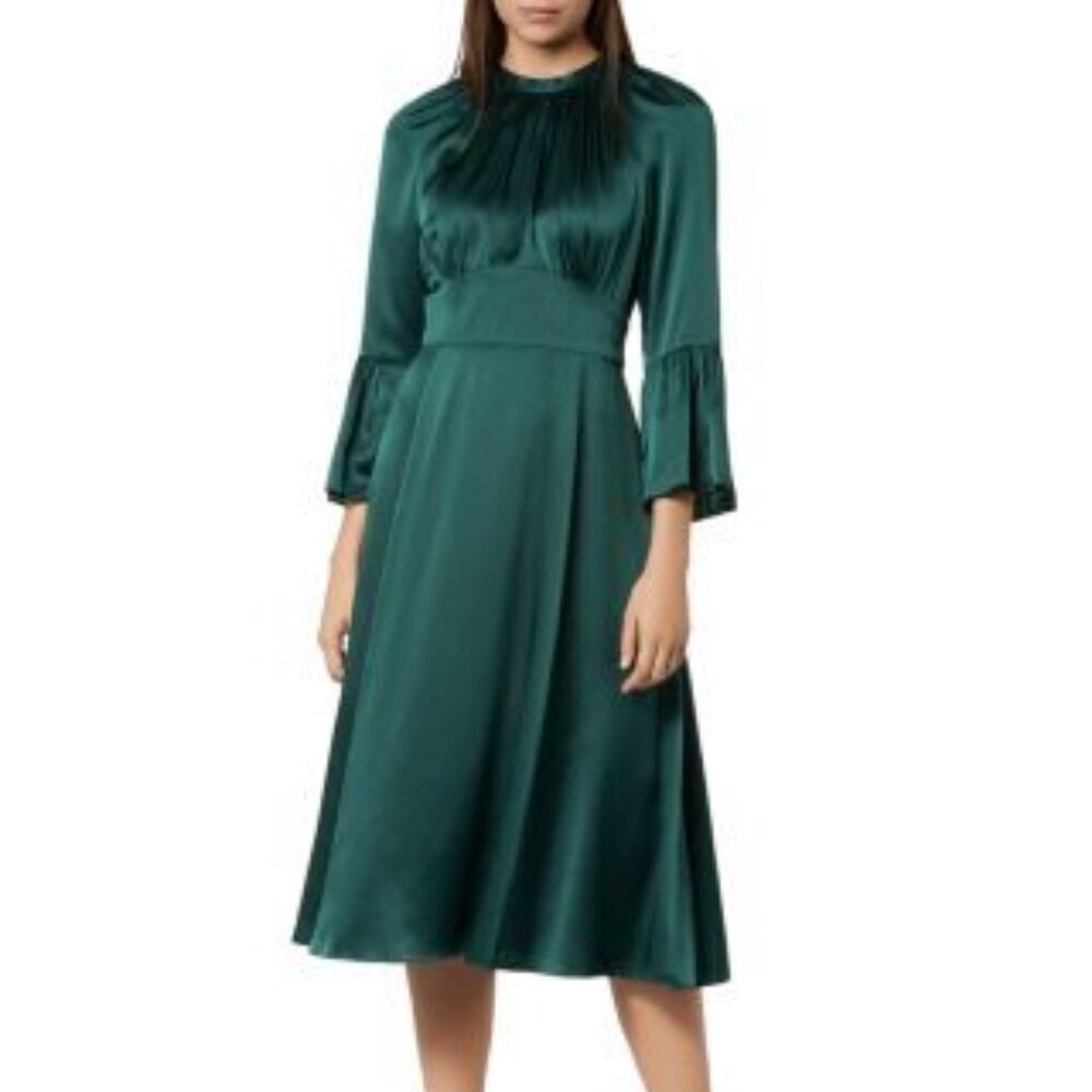 NEW L.K.Bennett Sage Shirred Silk Midi Dress Size 8